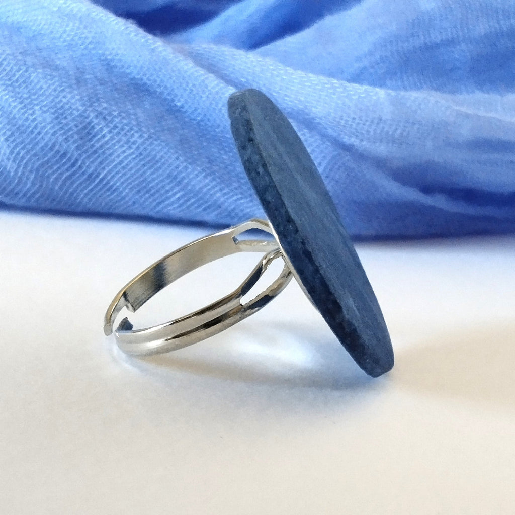 Anello rotondo nerikomi colori del mare – base regolabile – Maviart