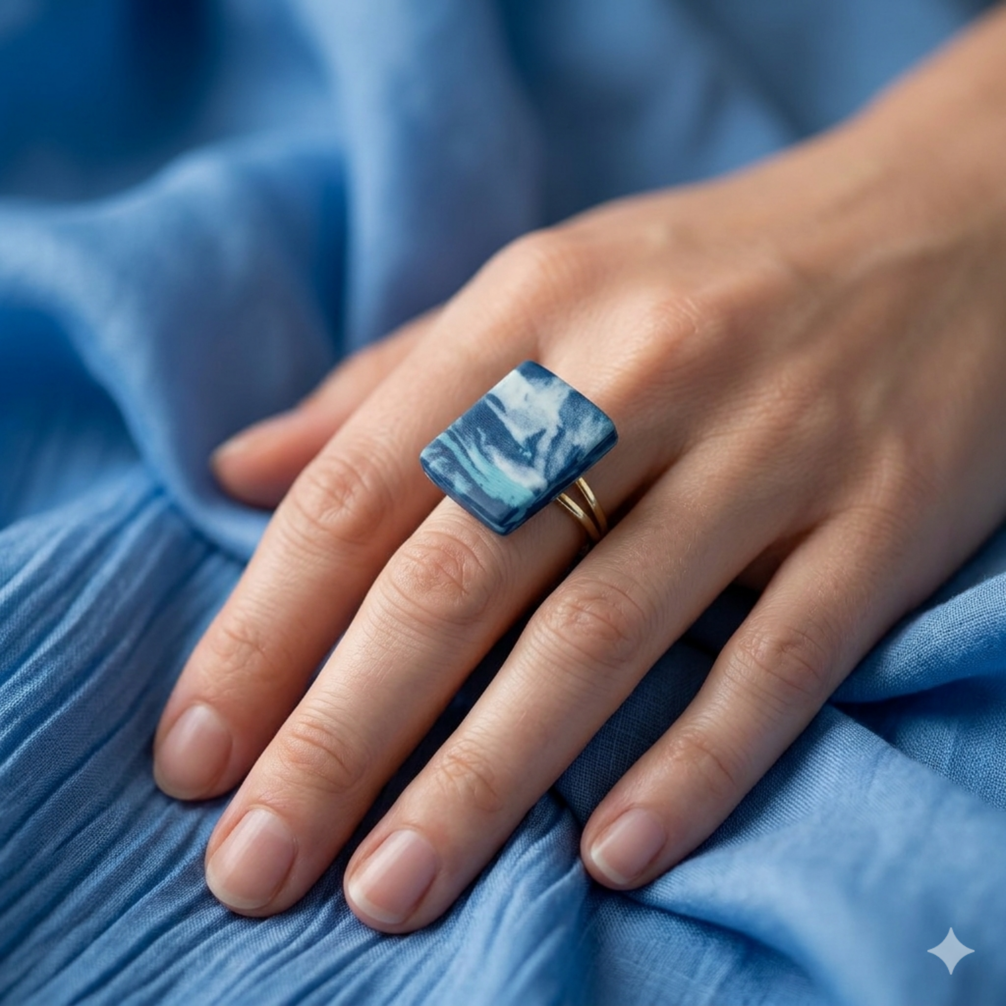 Anello a rombo fatto a mano in ceramica nerikomi – pezzo unico – Maviart