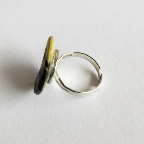 Anello rotondo in porcellana nerikomi colori della terra, posa dall'alto su sfondo bianco – Maviart