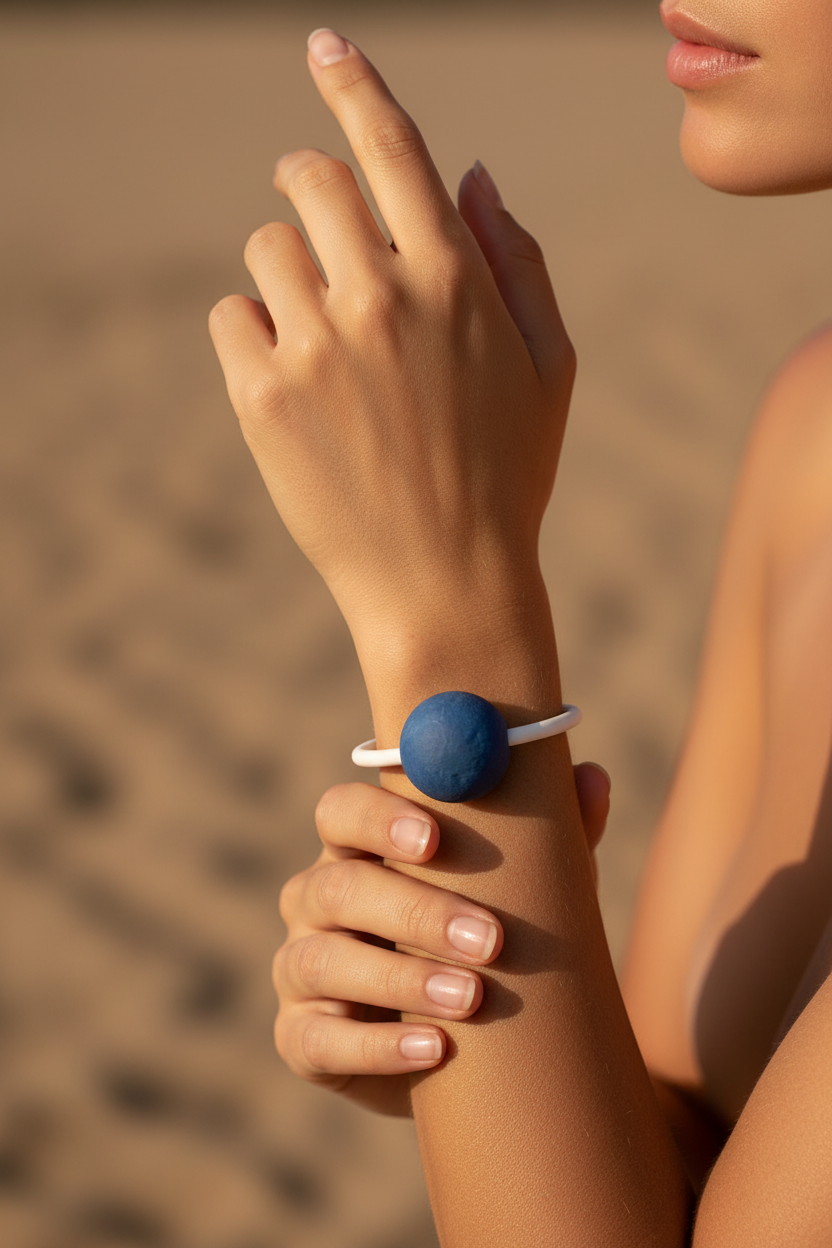 Bracciale sfera blu - editoriale indossato